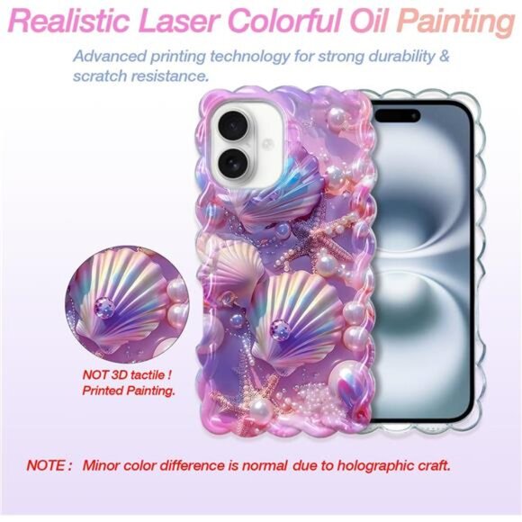 Iphone 16 15 14 13 Colorful Seashell Glossy iPhone Case with Curly Wave Border - Picture 4 of 7